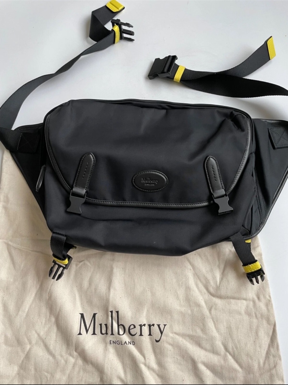 Mulberry Black Nylon Belt Bag with Yellow Accent
